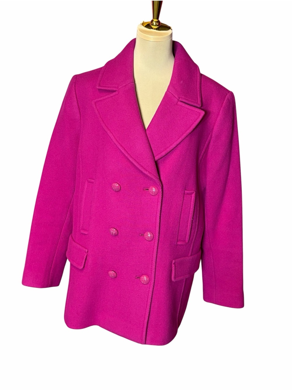 Talbots Bright Fuchsia Double-Breasted Pea Coat